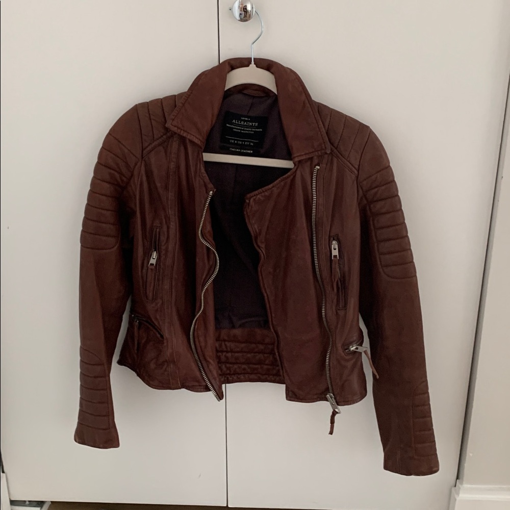 All Saints Dark Brown Leather Jacket